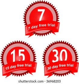 7,15 and 30 day free trial seal signs and symbol isolated on white