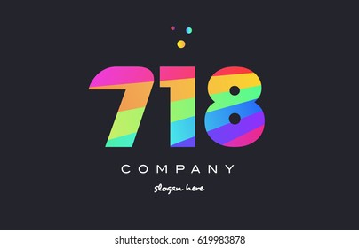 718 creative color green orange blue magenta pink number digit company logo vector icon spectrum
