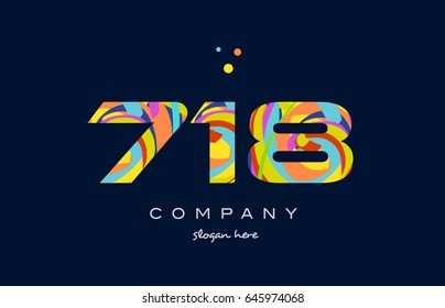 718 number digit numeral logo colored colorful rainbow acrylic modern creative vector icon design template