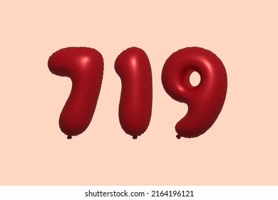 719 3d number balloon made of realistic metallic air balloon 3d rendering. 3D Red helium balloons for sale decoration Party Birthday, Celebrate anniversary, Wedding Holiday. Vector illustration