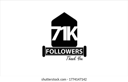 71K, 71.000 Follower Thank you. Sign Ribbon All Black space vector illustration on White background - Vector