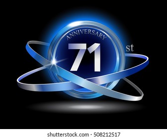 71st anniversary with blue ring on black background
