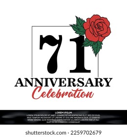71st anniversary celebration logo  vector design with red rose  flower with black color font on white background abstract  