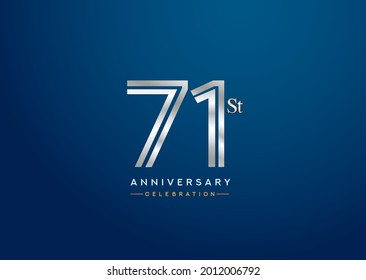 71st anniversary celebration logotype with linked number silver color isolated on blue color. vector anniversary for celebration, invitation card, and greeting card
