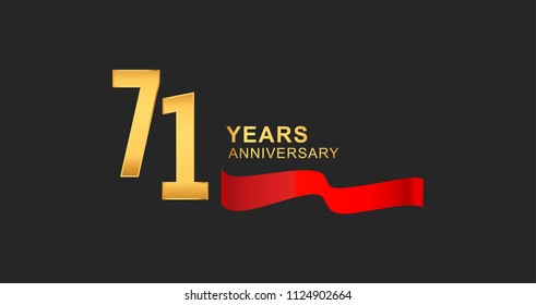 71st anniversary design logotype golden color with red ribbon elegant design for anniversary celebration