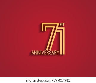 71st anniversary design logotype with line style golden color for celebration event isolated on red background