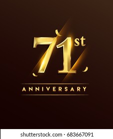 71st anniversary glowing logotype with confetti golden colored isolated on dark background, vector design for greeting card and invitation card.