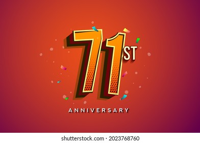 71st Anniversary Logo Design With Colorful Confetti, Birthday Greeting card with Colorful design elements for banner and invitation card of anniversary celebration.