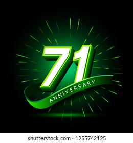 71st anniversary neon text vector design template. green number neon logo, light banner design element colorful design trend, night bright advertising neon text anniversary event party template