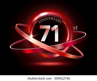71st anniversary with shiny red ring on black background