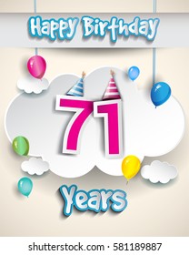 71st birthday Celebration Design, with clouds and balloons. Design greeting card and invitation for the celebration party of seventy one years anniversary