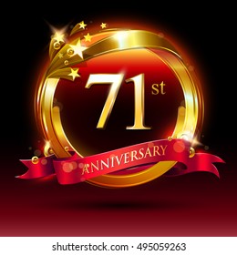 71st golden anniversary logo. with ring and red ribbon.