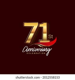 71st years anniversary celebration logotype. Anniversary logo with red feather and golden color isolated on elegant background, vector design for celebration, invitation card, and greeting card