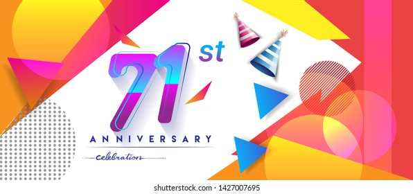 71st years anniversary logo, vector design birthday celebration with colorful geometric background and circles shape.