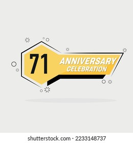 71st years anniversary logo, vector design with yellow geometric shape with gray background .