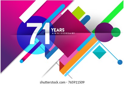 71st years anniversary logo, vector design birthday celebration with colorful geometric isolated on white background.