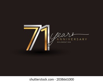 71st years anniversary logotype with multiple line silver and golden color isolated on black background for celebration event.