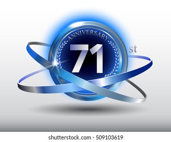 71th anniversary with blue ring and laurel on white background