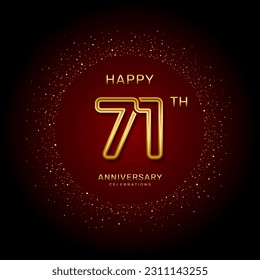 71th  anniversary logo design with a double line concept in gold color, logo vector template illustration