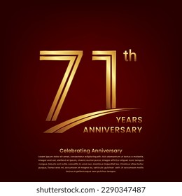 71th Anniversary logo with double line concept design, Golden number for anniversary celebration event. Logo Vector Template