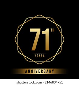 71th anniversary logotype. Anniversary celebration template design with golden ring for booklet, leaflet, magazine, brochure poster, banner, web, invitation or greeting card. Vector illustrations.