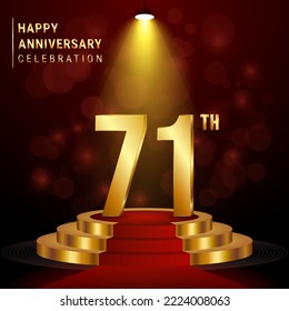 71° Aniversario. Diseño perfecto de plantillas con podio dorado para eventos de celebración, bodas, tarjetas de felicitación y tarjetas de invitación. Ilustración del vector