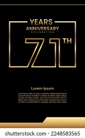 71. Jubiläum Template Design mit goldener Farbe für Feierlichkeiten, Einladung, Banner, Poster, Flyer, Grußkarte, Buchumschlag. Vektorvorlage