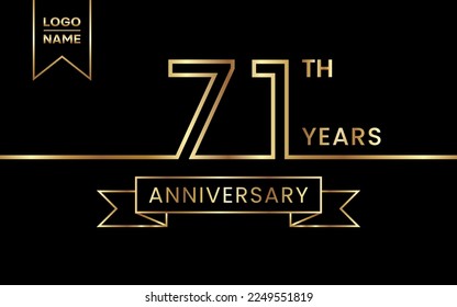 Diseño de plantillas para el 71º Aniversario con color dorado para eventos de celebración, invitación, banner, afiche, volante, tarjeta de saludo. Diseño de arte de línea, plantilla de vector