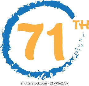 71th ordinal number counting yellow blue vector art illustration with amazing font
