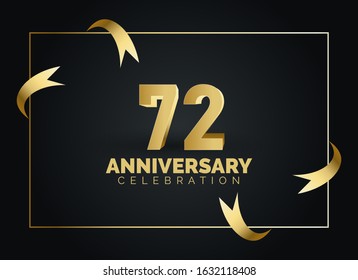 72 Anniversary celebration with gold number on square frame background