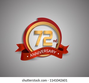 72 anniversary logotype elegant circle golden and red color red ribbon isolated on white background for use company celebration event