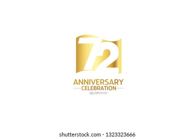 72 anniversary, minimalist logo years, jubilee, greeting card. Birthday invitation.Sign Flag Gold space vector illustration on white background - Vector