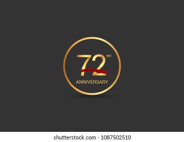 72 anniversary vector design golden color with ring and red ribbon isolated on black background