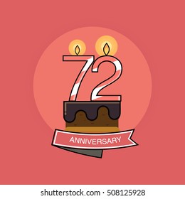 72 Colorful Birthday Candles number, Anniversary Logo Design Isolated on Pink Background