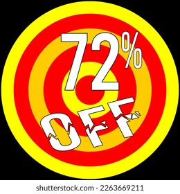 72% discount off, target in red and yellow on a black background.