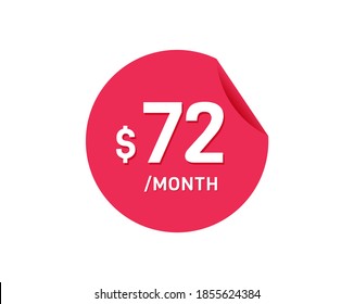 $72 Dollar Month. 72 USD Monthly sticker