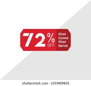 72% zuerst kommen Banner Rabatt Preis-Tag Produkt-Label Vektorgrafik. Einzeln auf weißem Hintergrund