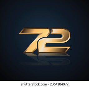 72 Gold 3D Number Logo in dark background with realistic reflection