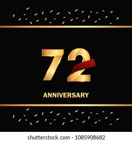 72 gold anniversary celebration design with red ribbon and glitter element, isolated on black background
