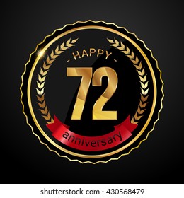 72 golden anniversary logo with red ribbon, low poly design number