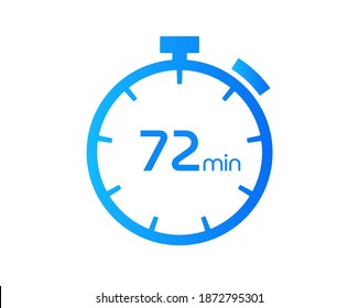 72 Minutes timers Clocks, Timer 72 mins icon, countdown icon. Time measure. Chronometer vector icon isolated on white background