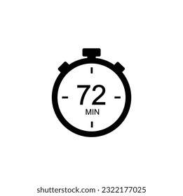 72 minutes vector icon. Time left symbol isolated. Stopwatch black sign Vector EPS 10.