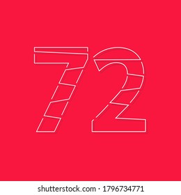 72 number, linear stroke font. Modern trendy, creative style design. 