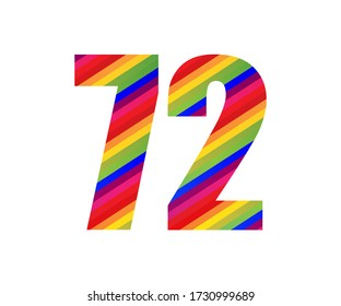 72 Number Rainbow Style Numeral Digit. Colorful Seventy Two Number Vector Illustration Design Isolated on White Background.