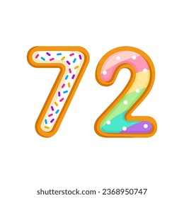 72 number sweet glazed doughnut vector illustration