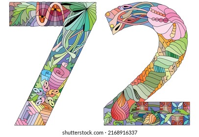 72 number vintage font. Engraving design. Vector illustration.