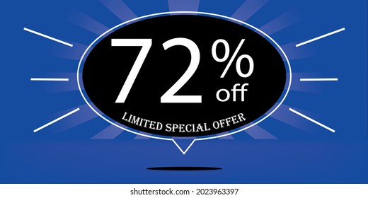 72% off black balloon and blue, for limited special offer, blue banner for special offers of promotions