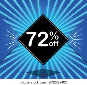 72% de descuento. Banner azul - globo negro para grandes ventas.