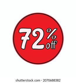 72% off, discount icon to place on websites, red icon with white numbers, numbers with discount percentage