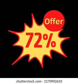 72% off (offer) with red and yellow online discount explosion speech bubble, bubble	